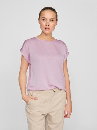 Ellette Short Sleeve Satin Top | Winsome Orchid