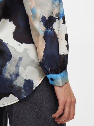 Ellette Satin Long Sleeve Blouse | Navy Blazer