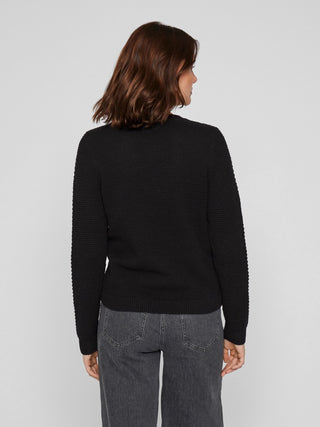 Vidalo Round Neck Long Sleeve Knit Top | Black
