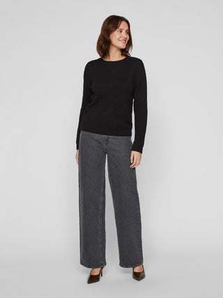 Vidalo Round Neck Long Sleeve Knit Top | Black