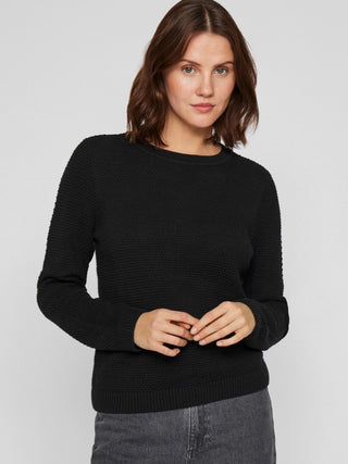 Vidalo Round Neck Long Sleeve Knit Top | Black