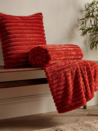 Catherine Lansfield Cosy Ribbed Throw Burnt Orange