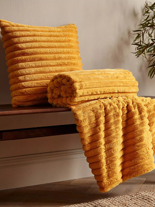 Catherine Lansfield Cosy Ribbed Throw Mustard