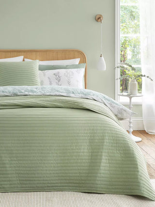 Bianca Quilted Lines Bedspread Throw Sage