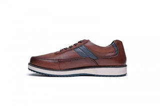 Wide Fit Leather Shoes with Zip & Lace  | Cognac