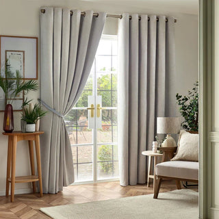 Ea Designs Plain Chenille Black Out Eyelet Curtains Silver