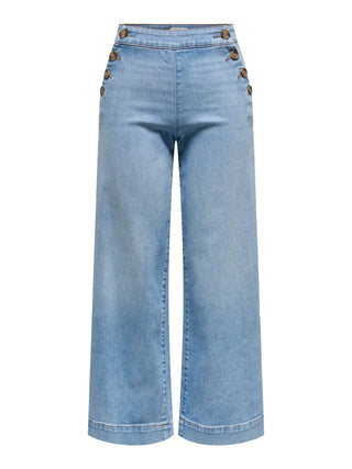 Madison High Waist Button Wide Jean | Light Denim Blue