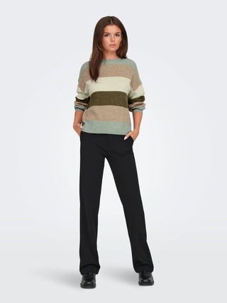 Latia Long Sleeve Strip Pullover Knit | Hedge Green W. Toasted Coconut/Pumice Stone/Breen