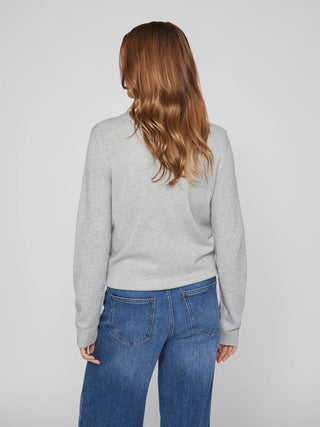 Viril Round Neck Long Sleeve Knit Light Grey Melange