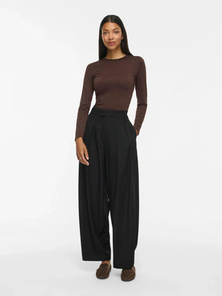 Kenza Long Sleeve Round Neck Top | Coffee Bean