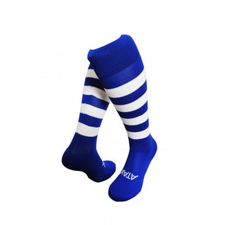 Atak Sports High Performance Comfort Fit Football Socks Blue and White (Hoops)
